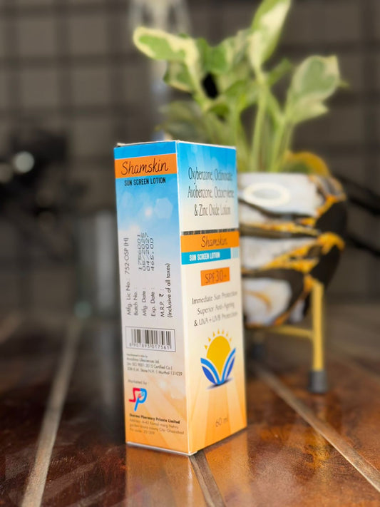 Shamskin Sunscreen Lotion SPF 30+ | Broad Spectrum UVA + UVB Protection (60ml